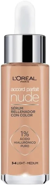L'Oréal Paris Accord Parfait, Suero Rellenador de Color con Ácido Hialurónico 1% y 7%, Fin Natural, Suave y Brillante - 70% de Descuento