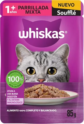 Whiskas 10175039 Comida Húmeda para Gato Adulto Sabor Soufflé Parrillada, 85g x 24 uds, Morado - 14% de Descuento
