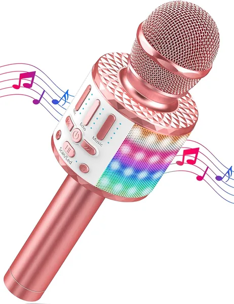 Microphone Karaoké Bluetooth avec Éclairage LED, Haut-parleurs Sans Fil pour Enfants, Changer de Voix, pour KTV/Maison/Fête - 83% de Réduction