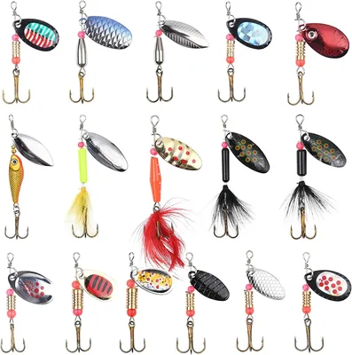 Vicloon Spinner Blinker Set, 16 Stück Köpfen Köder mit Dreifachhaken, Sequins Künstliche Köder für Forelle, Hecht, Lachs, Pi