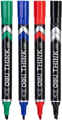 Deli Chisel Tip Permanent Marker 4-Pack, 1.5mm, Black/Blue/Red/Green - Best Deal