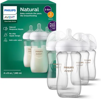 Philips AVENT Glass Baby Bottles 4pk, 8oz, Natural Response, Best Deal