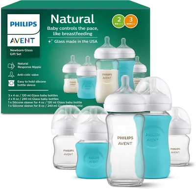 Botella de cristal natural Philips AVENT con pezón de respuesta natural, juego para bebé