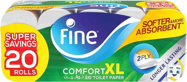Fine Comfort XL Toilet Tissues Paper, 20 Rolls x 250 sheets x 2 Ply