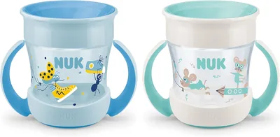 NUK Mini Magic Cup Lernbecher-Set 2 Stück | Leckdichter 360° Trinkrand | Ab 6 Monaten | Praktische Griffe | BPA-frei | 160 ml