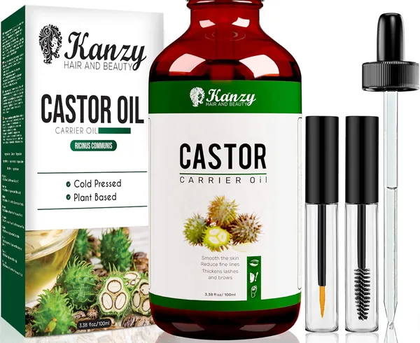 Kanzy Castor Olie 100 ml voor Wimpers en wenkbrauwen, koudgeperst voor Haargroei, Nagels en Huid, 100% Natuurlijke Castor Olie - G
