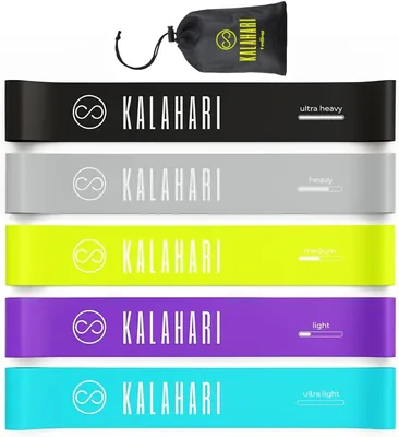 KALAHARI Weerstandbanden Set van 5 + Oefenboek - Fitness Elastiek met 5 Krachtniveaus in een Tas - Beste Deal