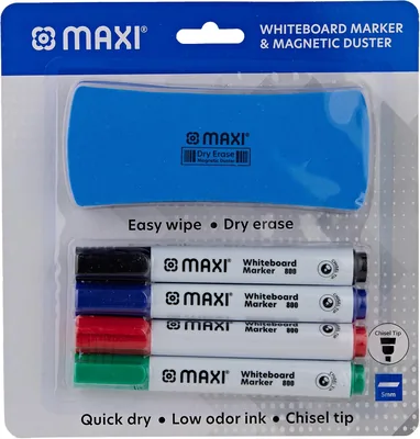 Maxi Whiteboard Marker with Duster 4 Colours