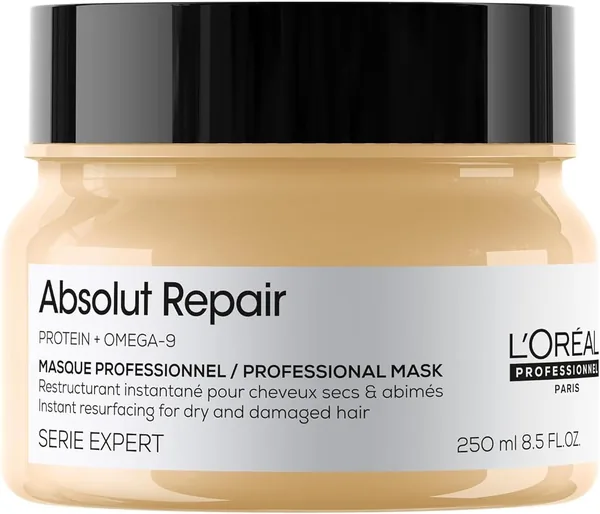 Masque L'Oreal Professionnel Absolut Repair avec Protéines et Quinoa Doré pour Cheveux Secs et Abîmés - Moyen Épaississement 250ml - Meilleur Prix