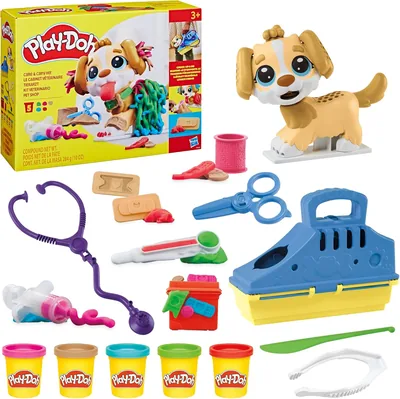 Play-Doh Kit de cabinet vétérinaire, mallette portable avec chien, 10 outils et 5 pots de pâte à modeler, jouet créatif pour enfants dès 3 ans - 43% de réduction