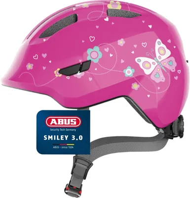 ABUS Smiley 3.0 Kinderfahrradhelm mit Tiefsitz, kindgerechten Designs und Platz für einen Zopf, für Mädchen geeignet