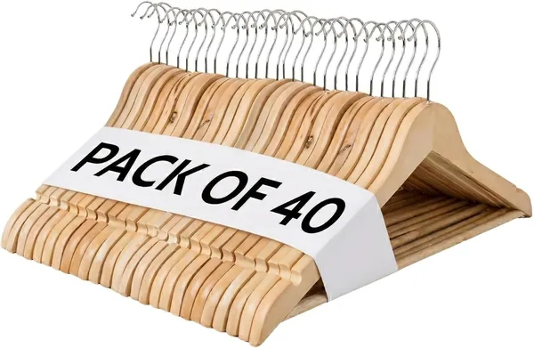 REQUISITE NEEDS Wooden Coat Hangers 40 Pack With 360 Degree Rotatory Hook