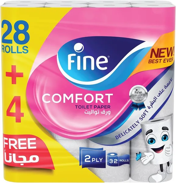 Fine Comfort Toilet Tissues Paper 32 Rolls, 180 sheets x 2 Ply