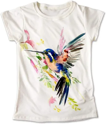 Blusa de Mujer o Niña con Estampado de Colibrí, Cuello Redondo, Manga Corta