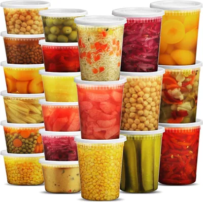 JoyServe Deli Matlar med Luk - 48 Set (24x946ml & 24x473ml), Tålka BPA-Fria Plastikmator för Kött