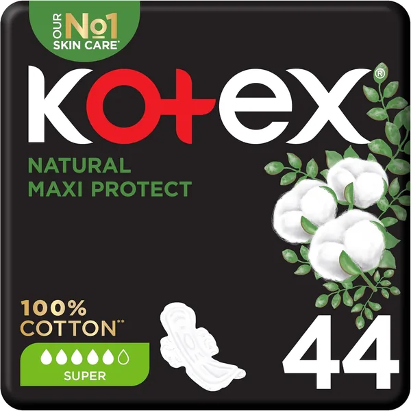 Kotex Natural Maxi Protect Thick Pads, Super Size with Wings (44 Sanitary Pads)