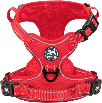 Harnais pour chien PoyPet No Pull, harnais réfléchissant sans étranglement ajustable et rembourré doux avec poignée de contrôle simple - Meilleur Prix