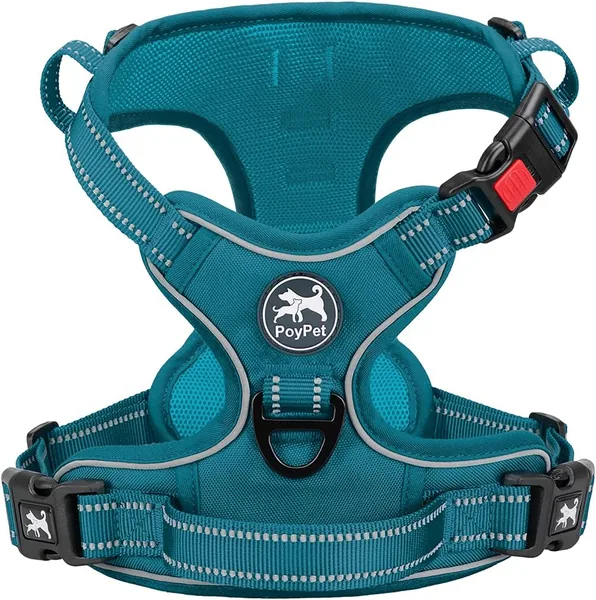 PoyPet Réflectif Harnais pour Chiens - Sans Noeud, Ajustable, Doux et Padded - Poignée Facile à Contrôler - Pour Chiens de Taille Petite à Grande (Teal) - Meilleur Prix