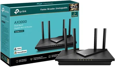 TP-Link Archer AX55 Router Wi-Fi 6 AX3000, Dwupasmowy (2402 Mb/s w paśmie 5 GHz + 574 Mb/s w paśmie 2,4 GHz), 4 Gigabitowe Po