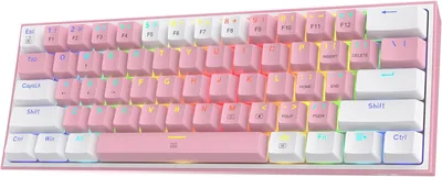 Redragon K617 Fizz 60% Wired RGB Gaming Keyboard, Compact Mechanical, White & Pink