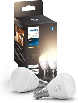 Philips Hue White E14 Luster, 2x470 lm, Pack von 2 | Warmweißes Licht, Dimmbar, App-Steuerbar, Kompatibel mit Amazon Alexa