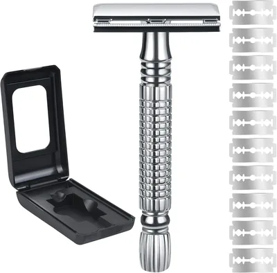URAQT Maszynka do golenia męska, 2-stronna głowica, Safety Razor, golarka na mokro ze stali nierdzewnej, wysokiej jakości mas