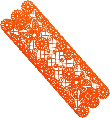 Presente México | Camino de Mesa Color Naranja, Inspirado en Papel Picado para Día de Muertos 29cm x 88 cm, de Fieltro de 3 mm