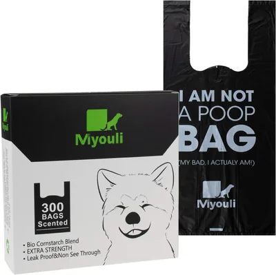 Miyouli 300 Counts Extra Thick Black Pet Waste Bags with Handles - Ocean Wind Scent