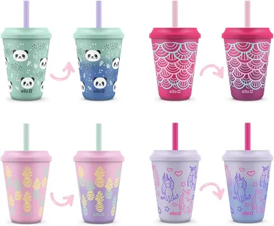 Ello Kids Reusable Cups - Color Changing, Splash-Proof, BPA Free, Dishwasher Safe, 12oz