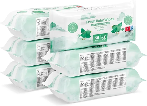 by Amazon Sensitive Baby Wipes 336 Wipes, Unscented, 6 Packs of 56