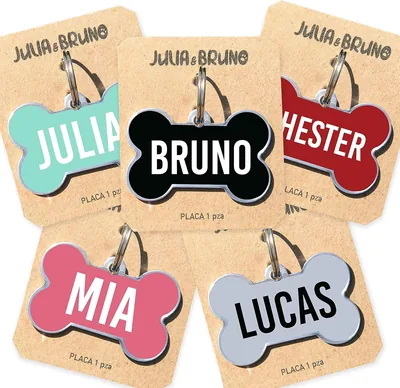 Placa de Identificación Personalizada para Perro Julia y Bruno - Varios Colores