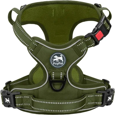 harnais réfléchissant PoyPet pour chien, sans effet de strangulation, veste rembourrée douce avec poignée de contrôle facile (vert armée, L)