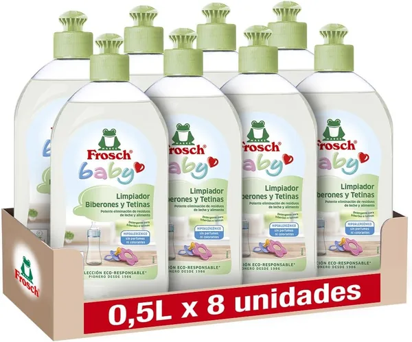 Frosch Baby Bottle and Teat Cleaner, Removes Milk and Food Remains, Hypoallergenic and Eco-Friendly Product - Pack of 8 x 500 ml