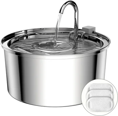 Katfontän 3.2L Stainless Steel Katvattensförsök Med Upgradad Pumpa och 3 Ersatz