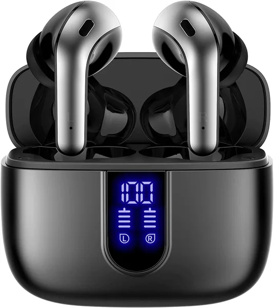 TAGRY Bluetooth Headphones True Wireless Earbuds 60H Playback LED Power Display Earphones with Wireless Charging Case IPX5 Waterproof in-Ear Ear buds with Mic for TV Smart Phone La