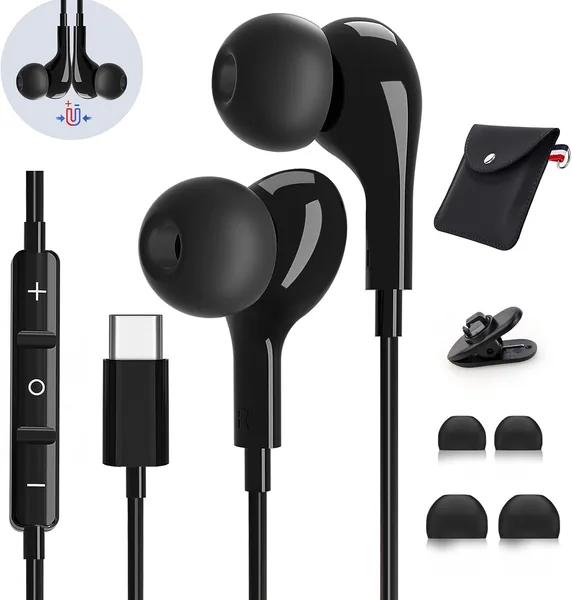 USB C Headphones for Samsung Galaxy S26 Ultra S25 S23 S22 S24 S21 A56 A55 A26 A35 A16 5G Magnetic in-Ear USB C Earbuds with Microphone