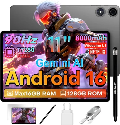 Tablette TECLAST P50T 11 pouces, Android 16, Écran 90Hz, Processeur Octa Core T7250, 8000mAh, 16GB RAM + 128GB ROM ( extensible jusqu'à 5TB), Wi-Fi - 63% de réduction