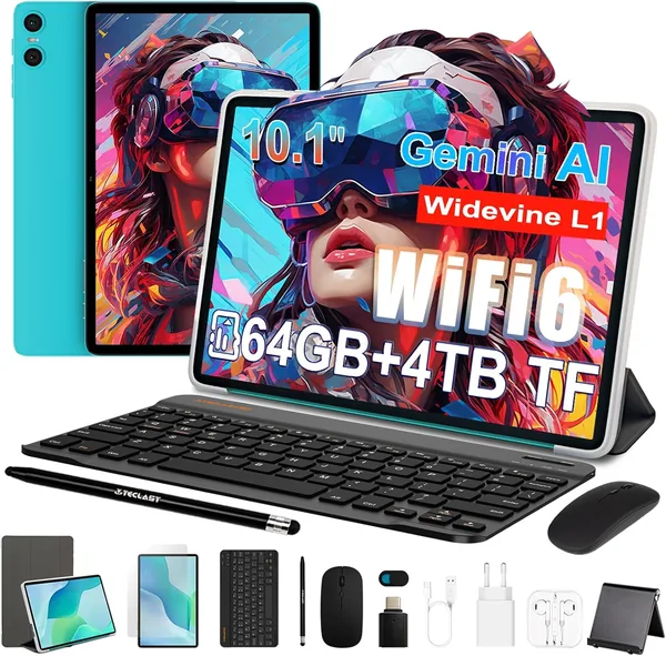 TECLAST P33 Tablet 10.1 Pollici con AI, 64GB ROM + 4TB TF, Octa-Core 2GHz, WiFi 5G e Widevine L1