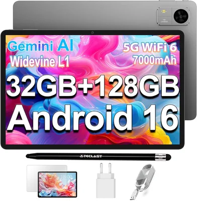 Tablette TECLAST M50T Android 16, 10 pouces, AI Gemini, 32 Go RAM + 128 Go ROM, 2 GHz Octa Core, WiFi 2.4G+5G, 7000 mAh, Widevin - Meilleur Prix
