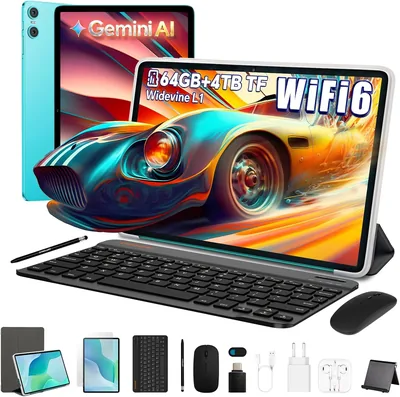 Tablette TECLAST P33 10 pouces avec clavier et souris, Android 15, WiFi 6, Bluetooth 5.4 | 10 accessoires, AI Gemini, 64Go ROM + 4To TF