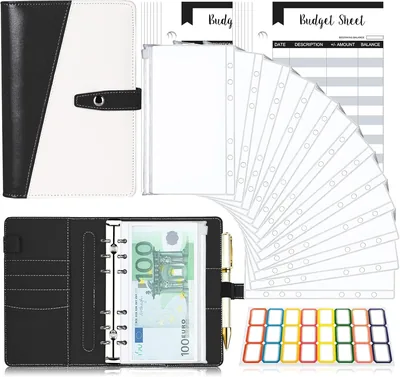 TAOPE Budget Binder avec Enveloppe Budgetaire, Planificateur de Budget A6 en Cuir Vachette, Bloc-notes Budget Réutilisable à 6 Anneaux
