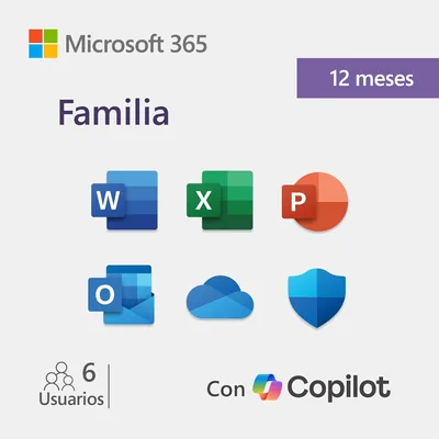 Microsoft 365 Familia | Suscripción 12 Meses | 6 Usuarios | Descuento del 20% (MXN 1839.20)