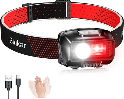 Blukar LED Headlamp, Super Luminosità 2000 Lumen, Ricaricabile con Sensore di Movimento, 8 Modalità di Illuminazione, Resistente all'Acqua