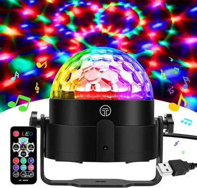 Lámparas LED Disco Ball, 7 Colores RGB con Activación Sonora, Cable USB de 4 m, Rotación de 360°, Ideal para Cumpleaños, Fiesta, Par