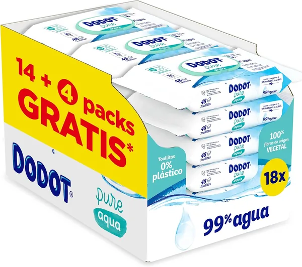 Dodot Pure Aqua Baby Wipes, 864 Wipes (18 Packs of 48 Count)