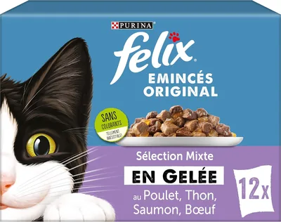 Jelly Sliced FELIX pour chat adulte | Sélection de Viande, Saumon, Poulet, Thon | Paquet de 12 x 85g | Sac Frais