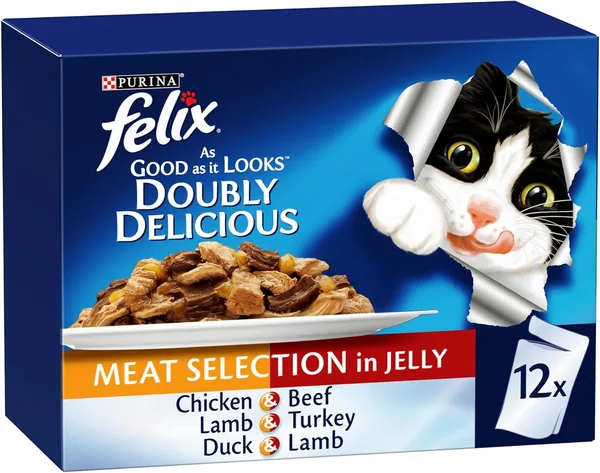 Purina Felix As Good As It Look Doubly Delicious Wet Cat Food Meat Selections 85g (Pack of 12)