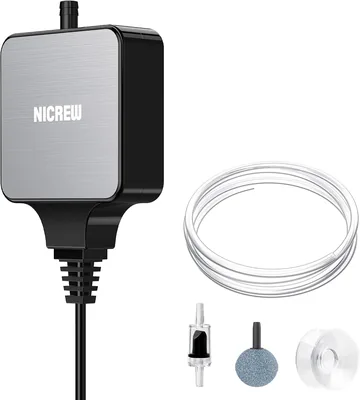 Nicrew Aquarium Air Pump Super Stille 23% Korting, Mini Zacht Geluid Nano Oxigenpomp tot 40 L met Sluitklep, Aquarium Accessoires