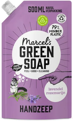 Marcel's Green Soap - Handzeep Navulverpakking Lavendel & Rozemarijn (Microplastic-vrije formule, Vegaan) 16% Korting