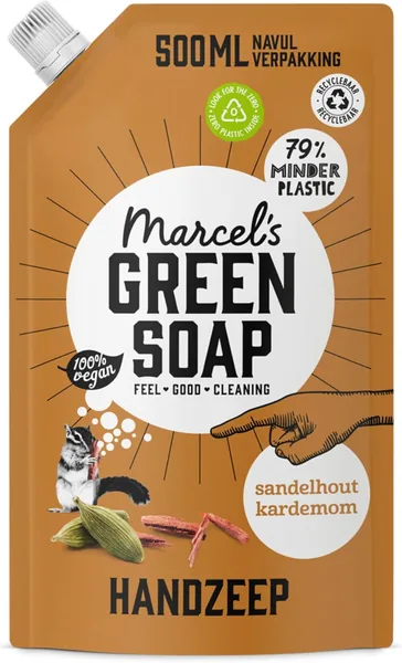 Marcel's Green Soap - Handreiniger Refill Pak Sandelwood & Kardemom - Refill - Microplasticvrij - Vegan - 500 ml (50% Korting)